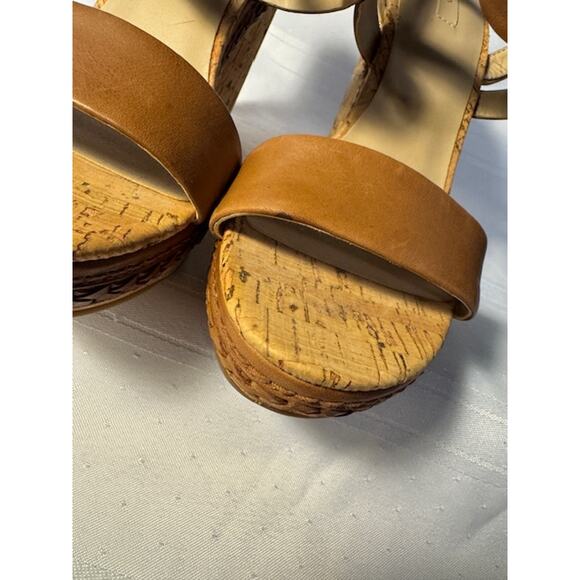 ALDO Women’s 7 Brown Cork Wedge Sandals Ankle Strap Platform Heel - Picture 3 of 8